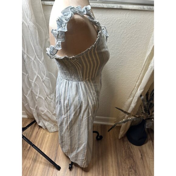 Sincerely Jules Striped Smocked Midi Dress Ruffle Strap sweetheart Lace-Up Front - Picture 8 of 9